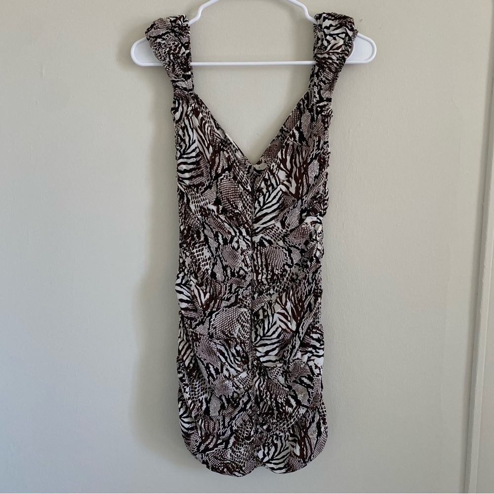 NWOT Aritzia Wilfred Veda Animal Snake Zebra Print Ruched Open Back Mini Dress 2 - Picture 3 of 6